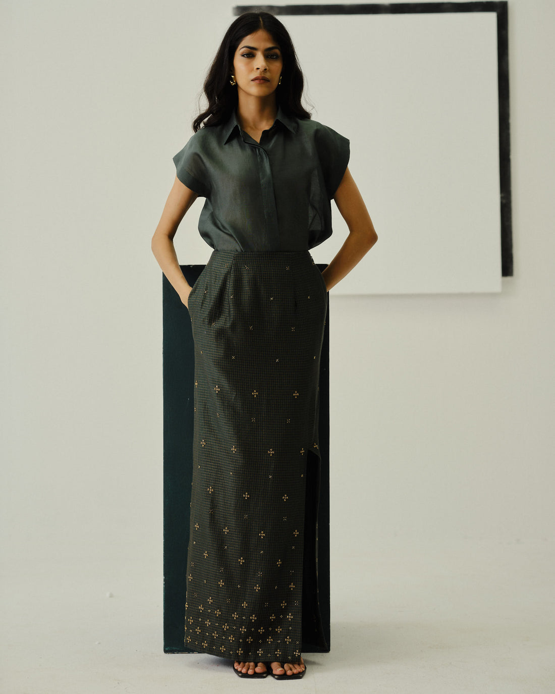 SCATTER - Dakhni Green Skirt
