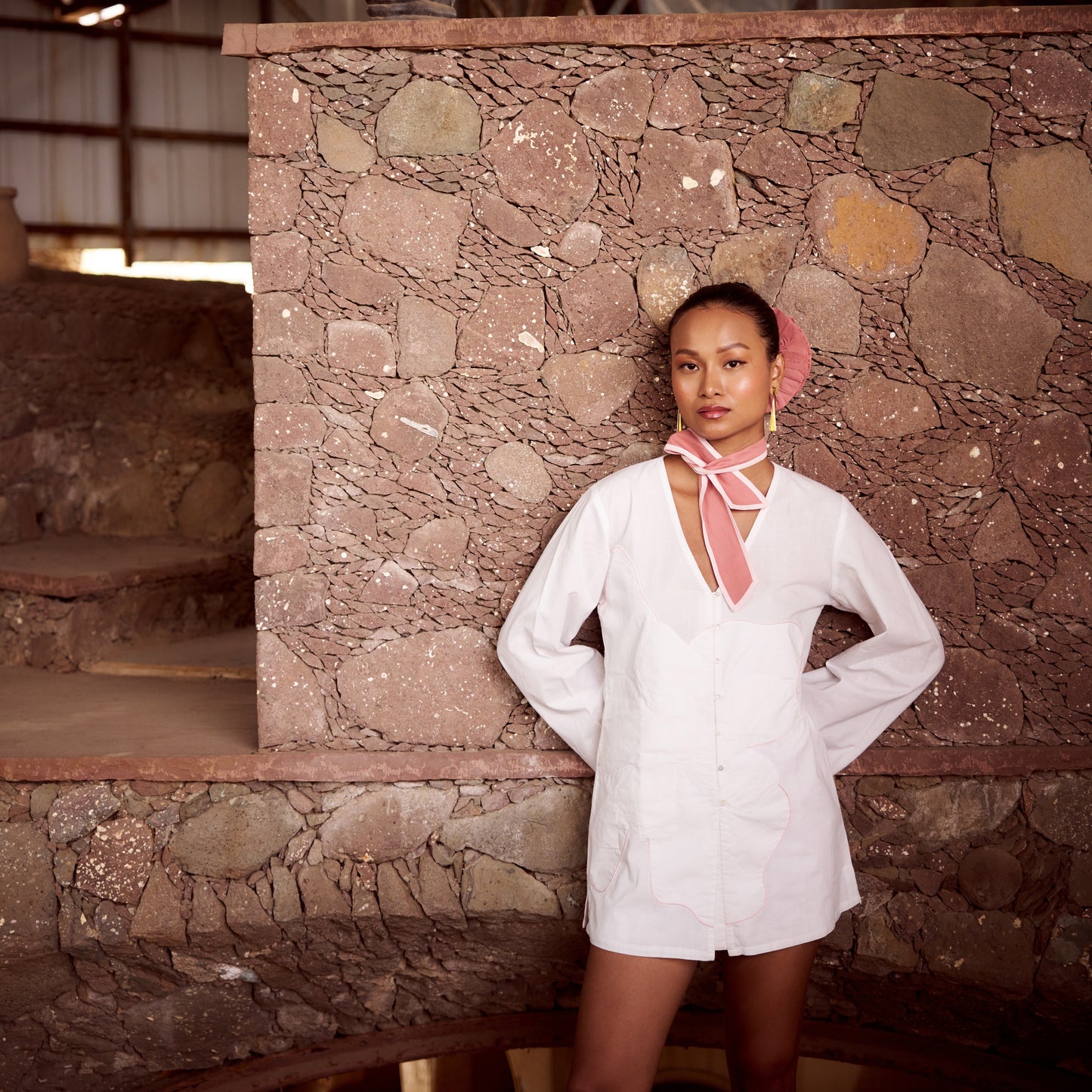 White Blooming Buttoned Tunic