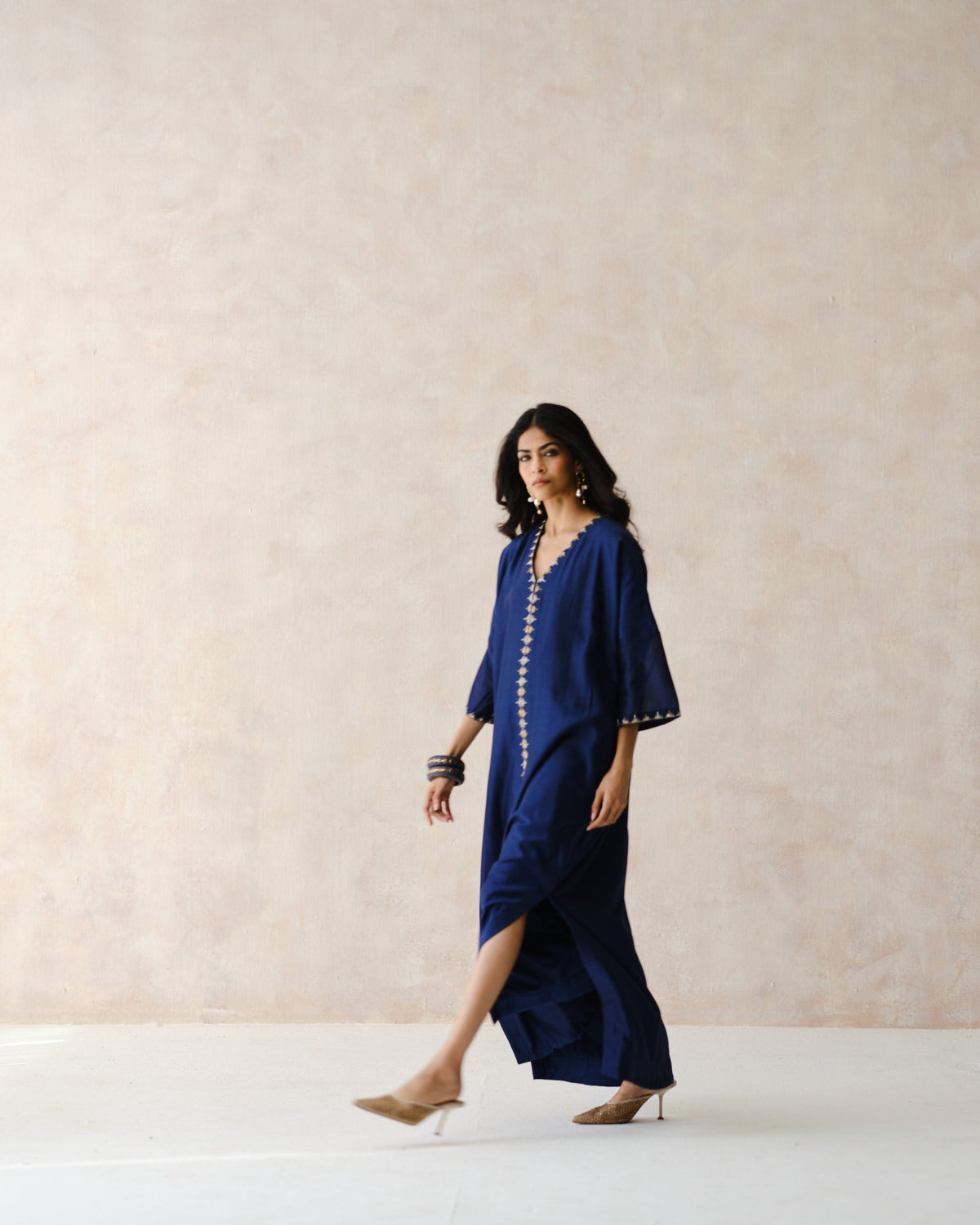 Mora Dastan Navy Silk Chanderi kaftan in movement