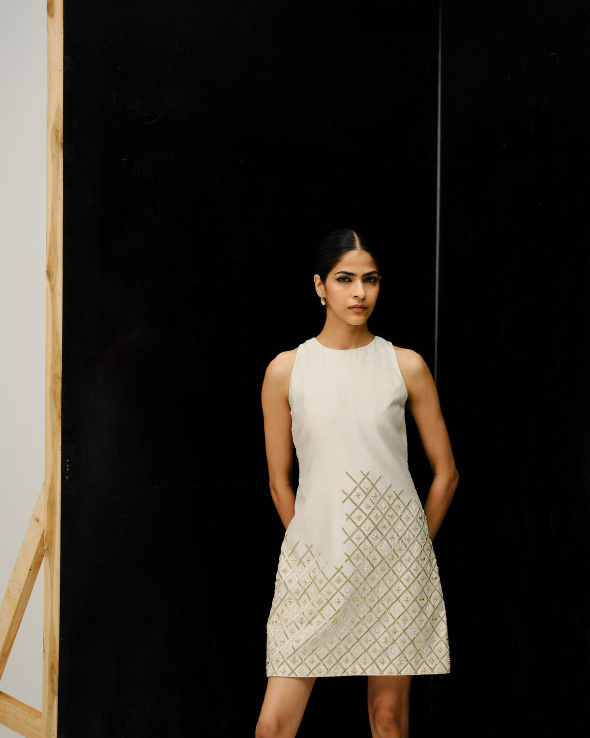 Mora Chand Ivory lattice embroidered dress from RECAST