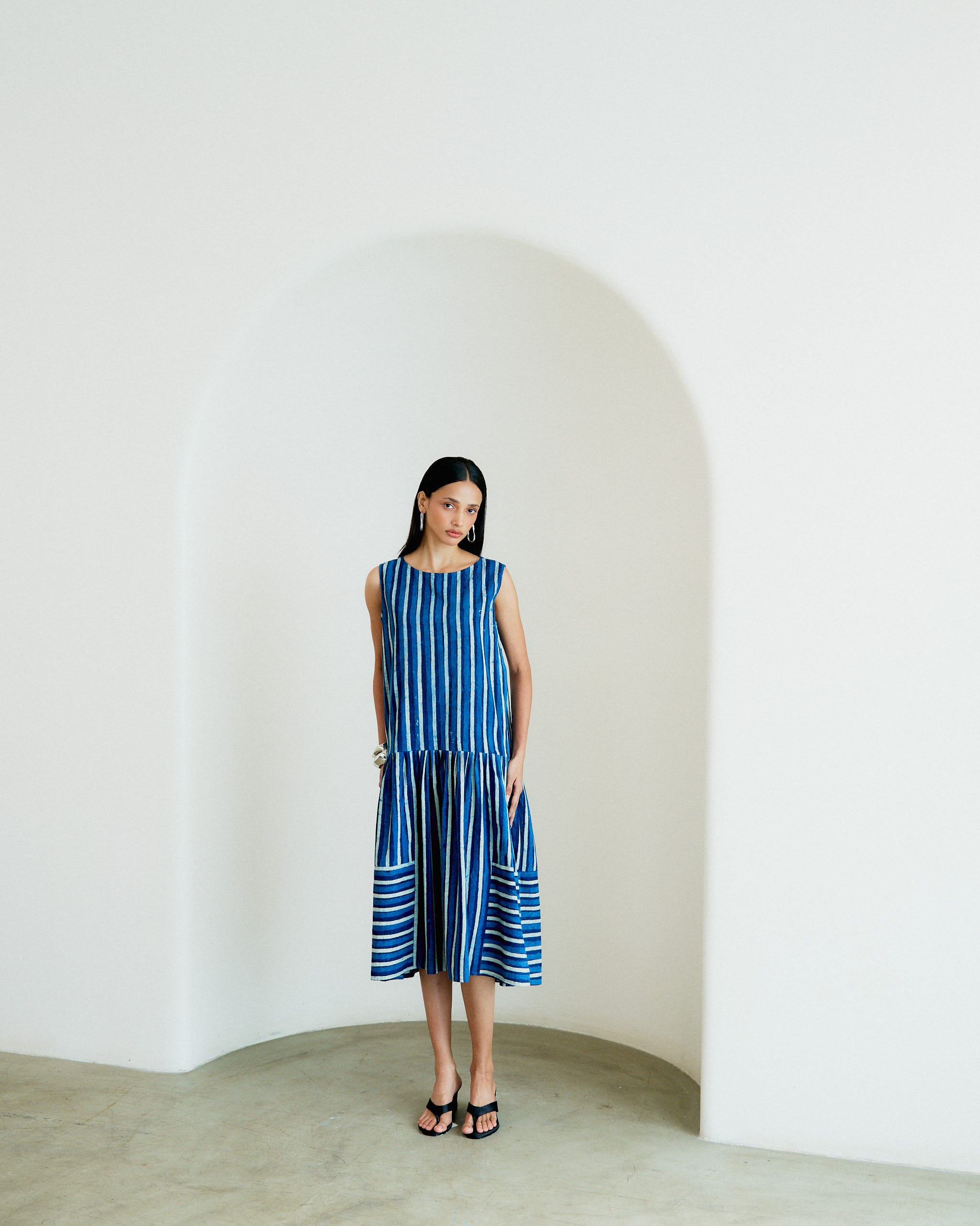 Almost Vertical Dress - Riverline Stripe Indigo