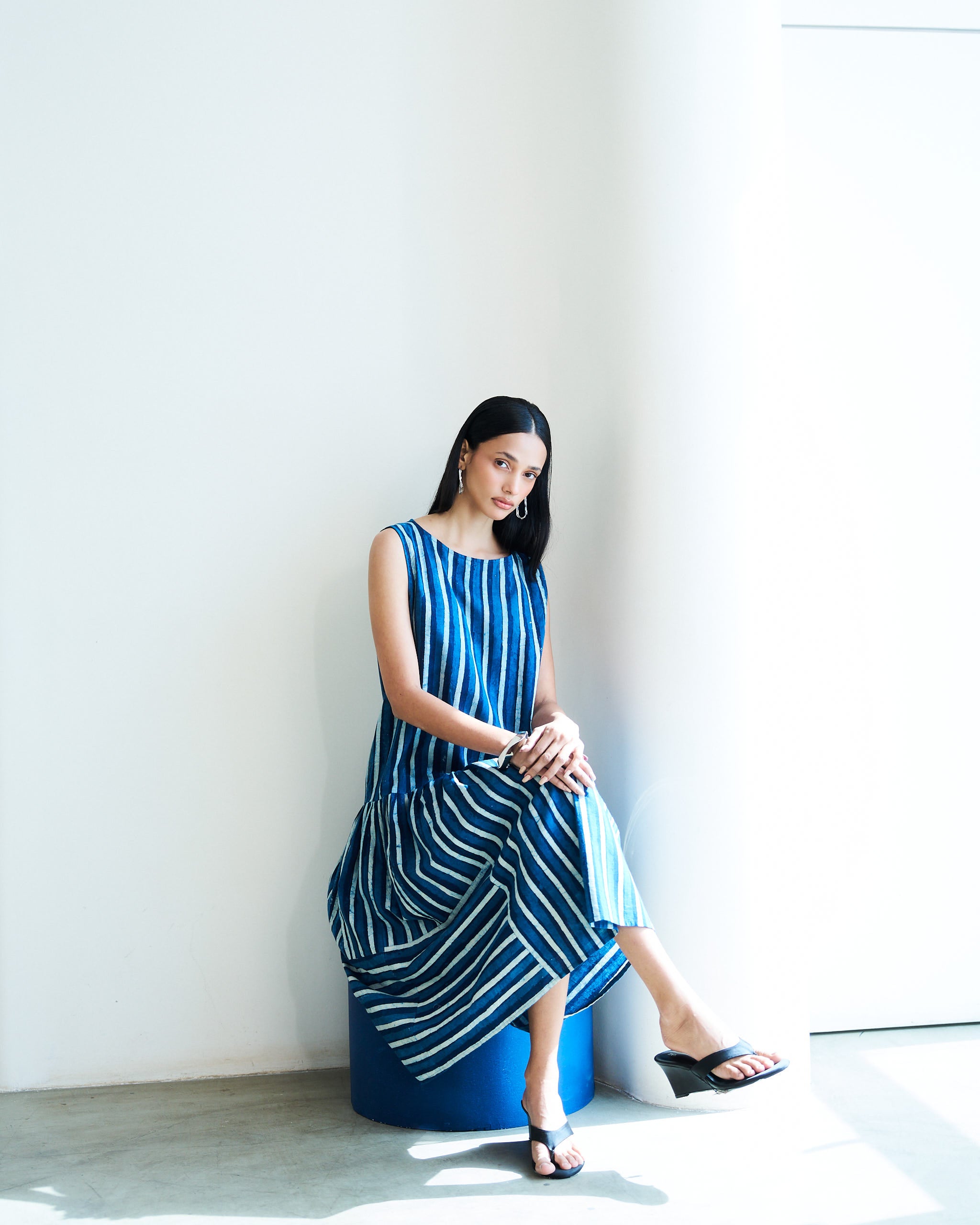 Almost Vertical Dress - Riverline Stripe Indigo