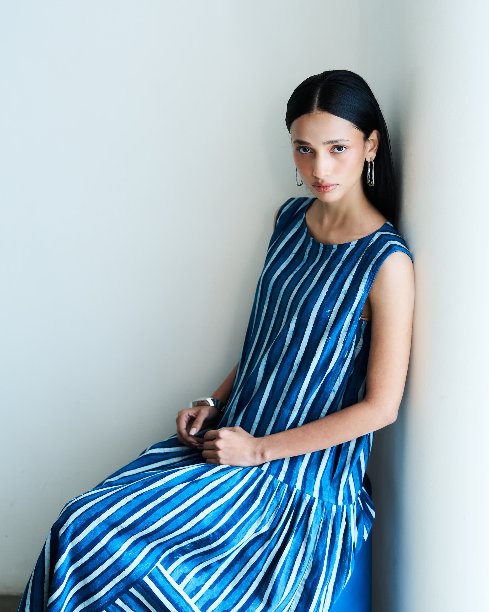 Almost Vertical Dress - Riverline Stripe Indigo