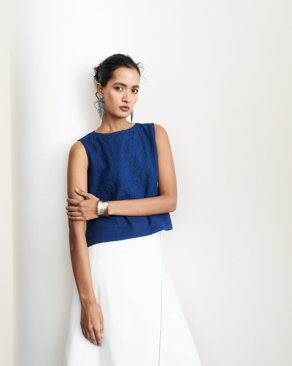 Kantha Grid Cropped Top - Indigo Vat