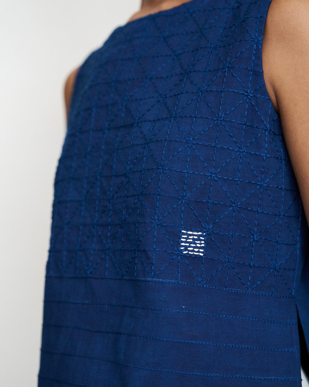 Kantha Grid Cropped Top - Indigo Vat