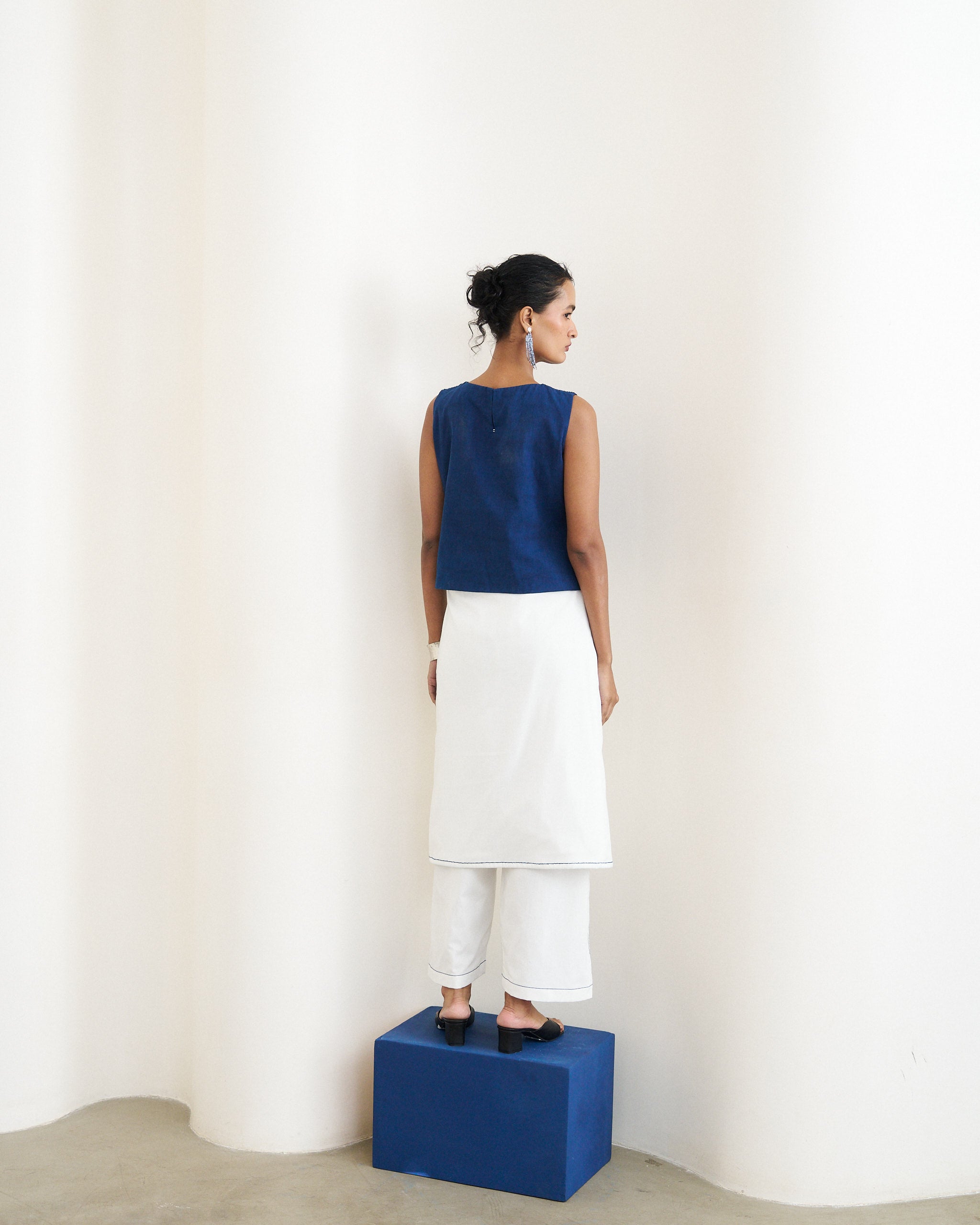 Kantha Grid Cropped Top - Indigo Vat