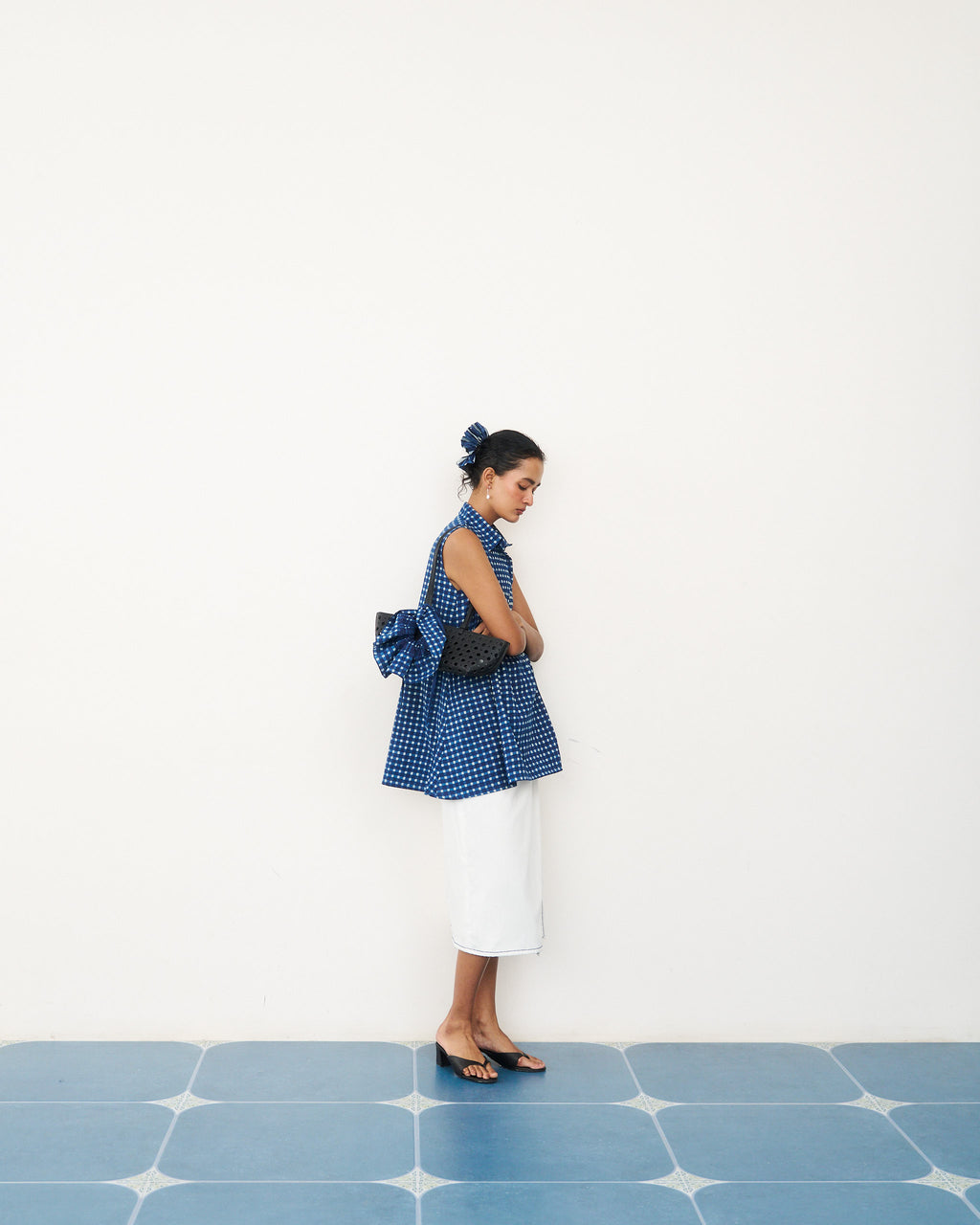 Selvedge Wrap Skirt - Pristine White with Indigo Stitch line