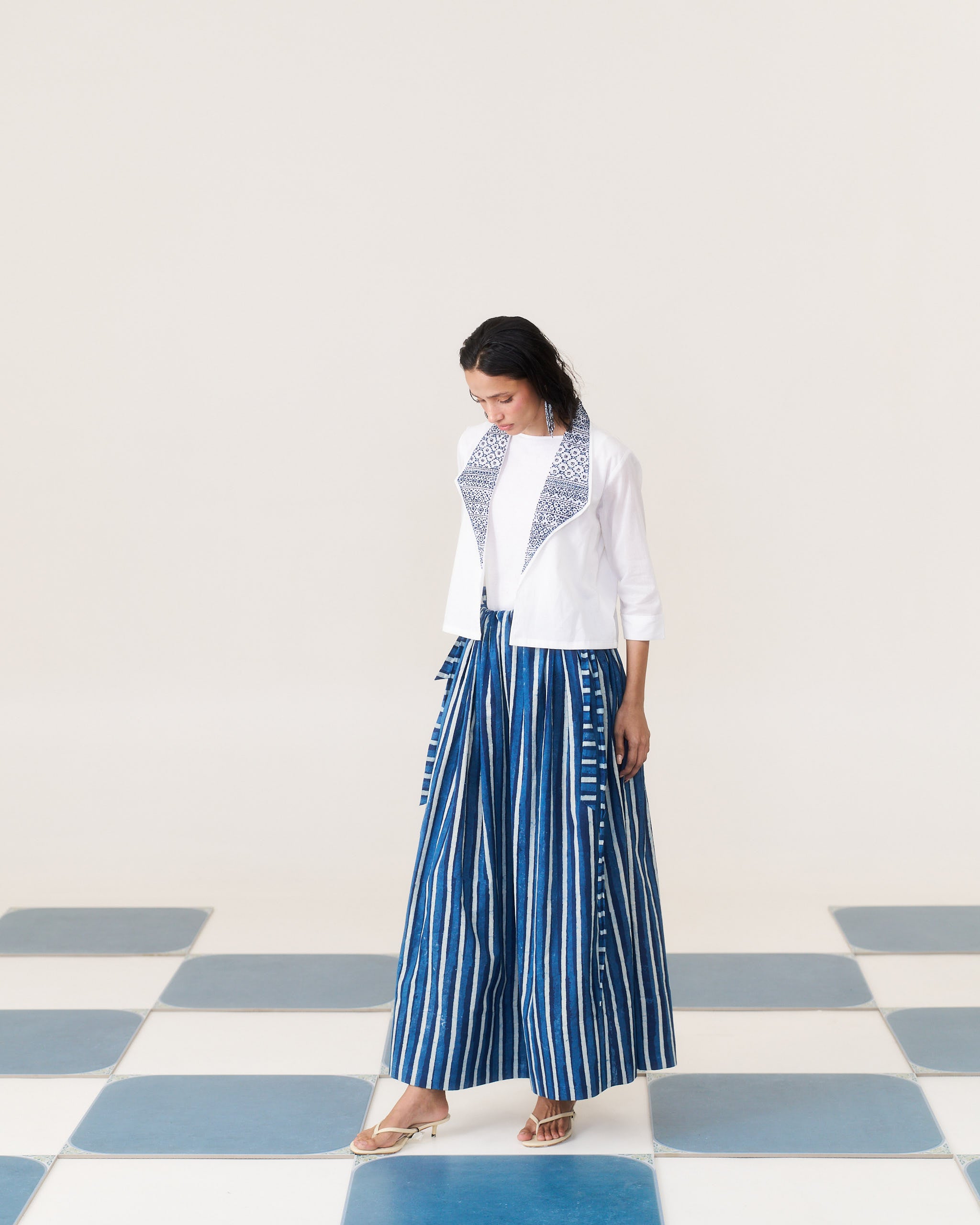 Long Day Skirt - Riverline Stripe Indigo