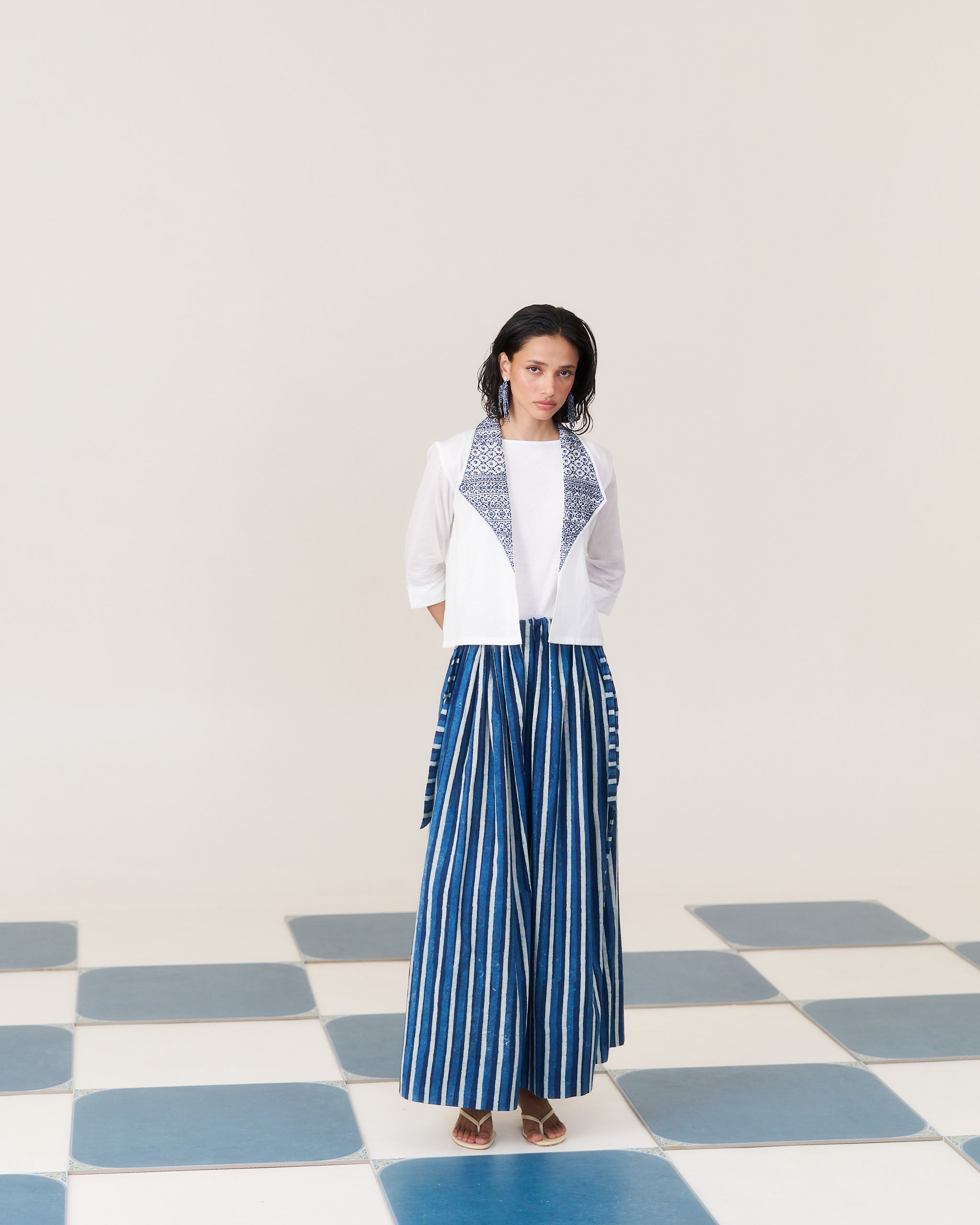 Long Day Skirt - Riverline Stripe Indigo
