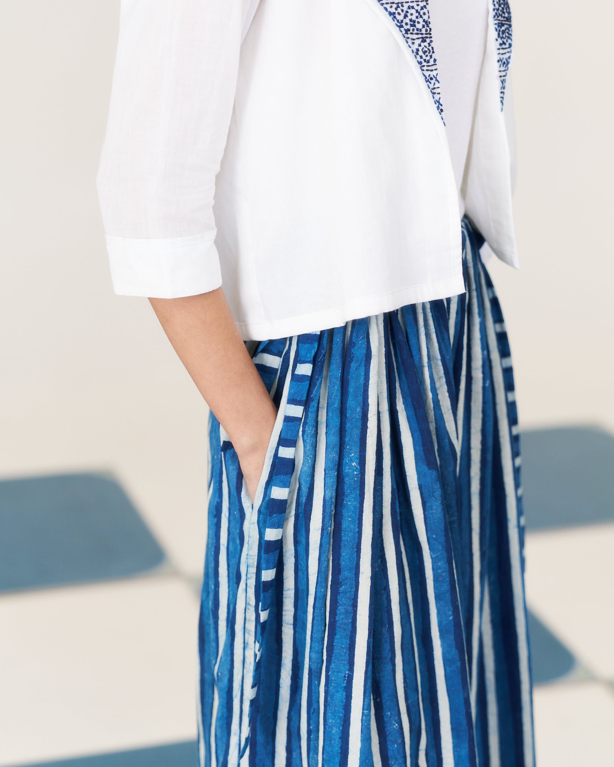 Long Day Skirt - Riverline Stripe Indigo