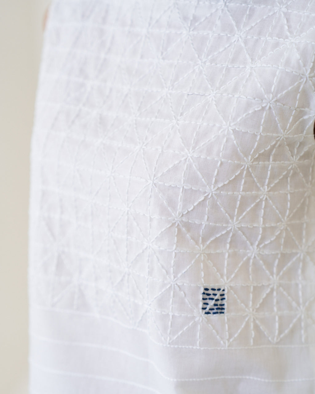 Kantha Grid Cropped Top - Pristine White