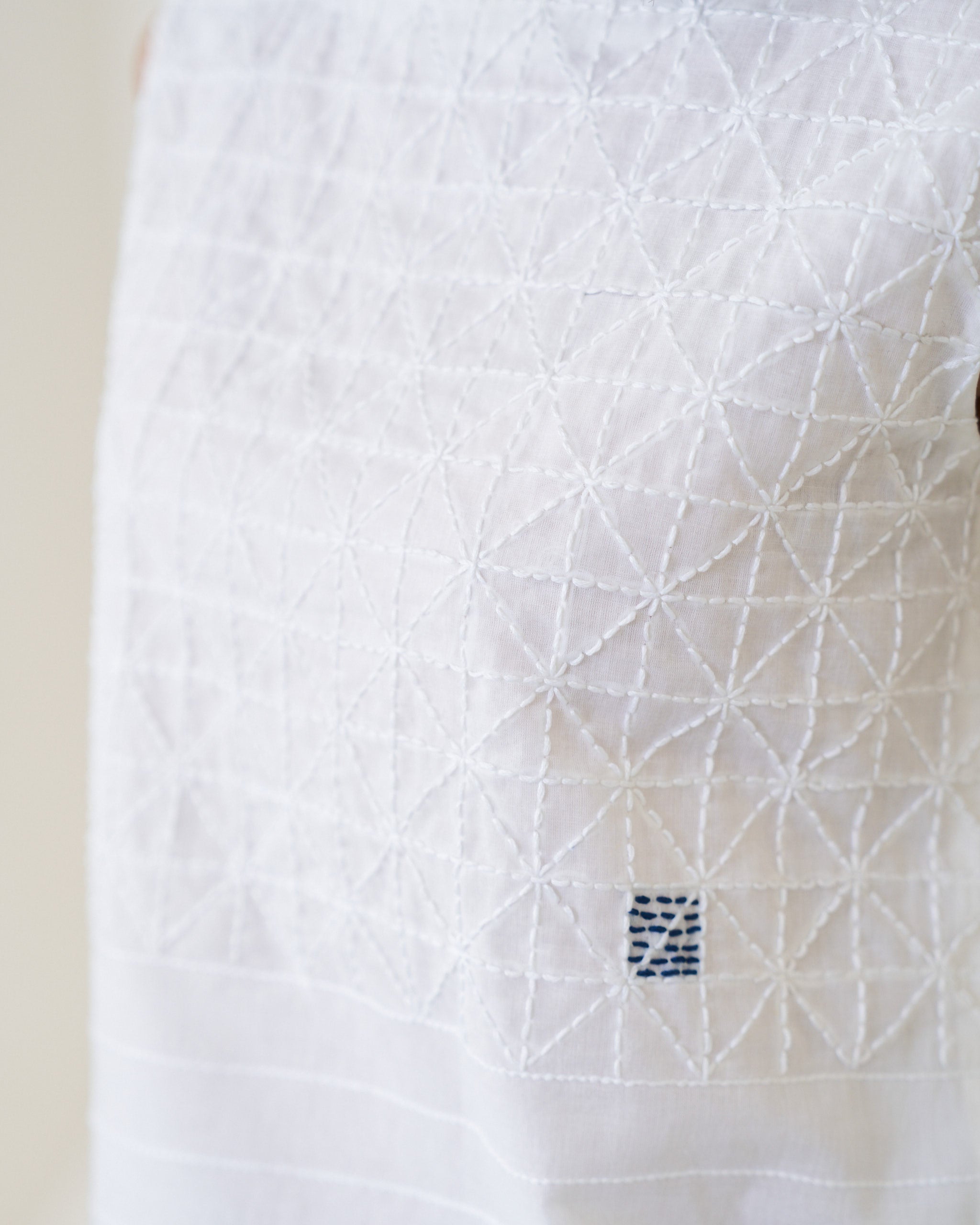 Kantha Grid Cropped Top - Pristine White
